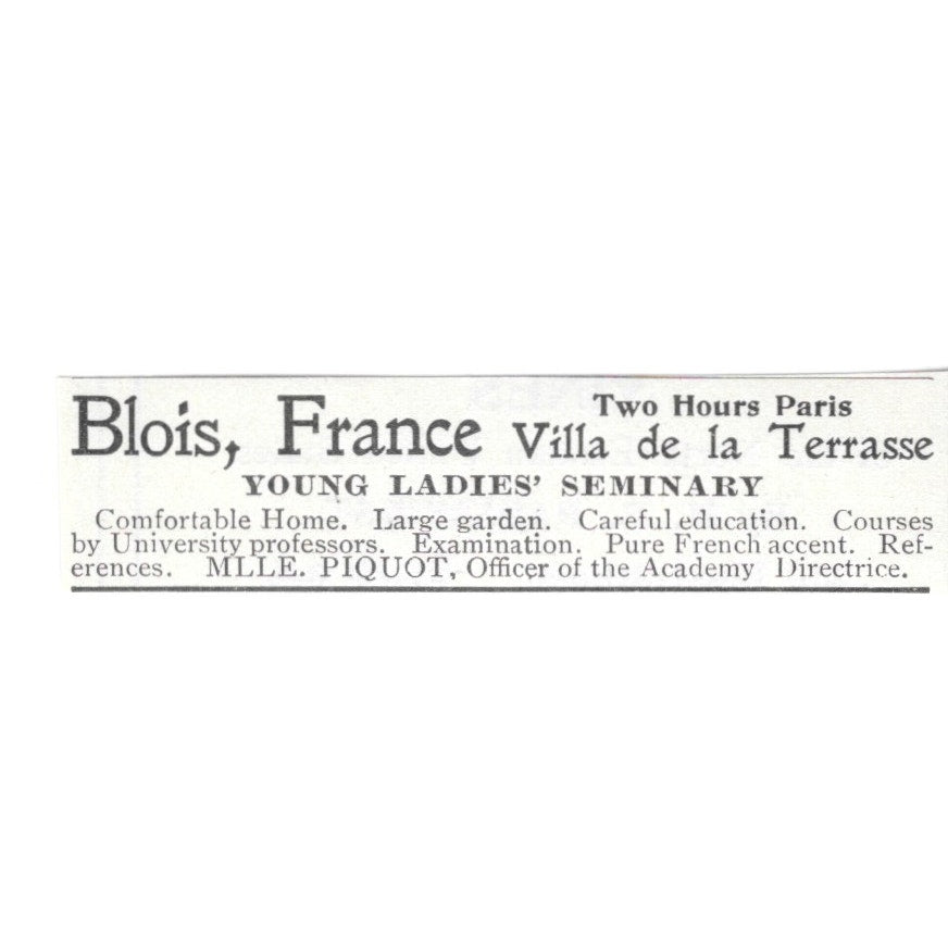 Blois France Young Ladies Seminary Villa De La Terrasse Piquot 1903 Ad AF8-S34