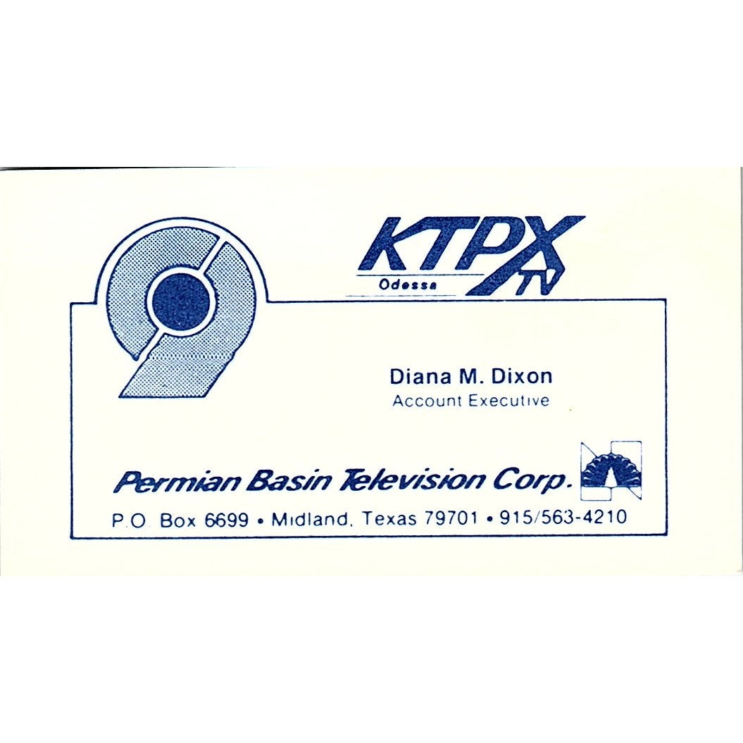 KTPX TV Diana M. Dixon Midland TX Vintage Business Card SSB4-B12