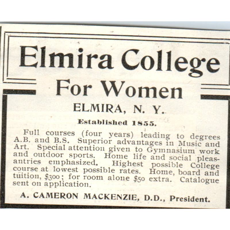 Elmira College for Women A. Cameron Mackenzie NY Original Advertisement AE7-A2