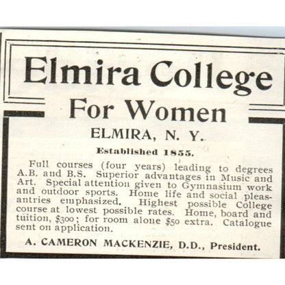 Elmira College for Women A. Cameron Mackenzie NY Original Advertisement AE7-A2