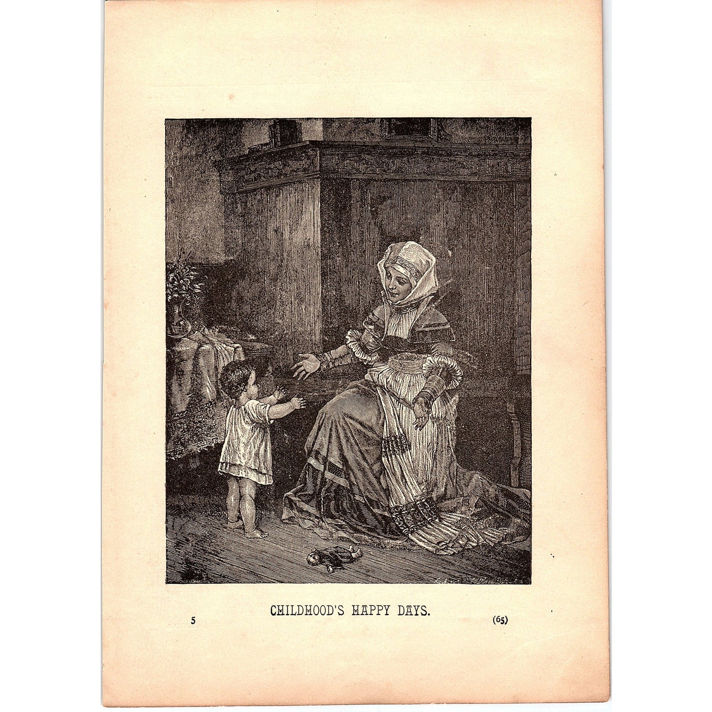 Childhood's Happy Days Baby and Nanny With Toys 1884 Engraving TA5-CJ-1