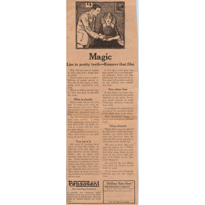Pepsodent Dentifrice Free Trial Offer Toothpaste 1923 Magazine Ad Clip AE1-1