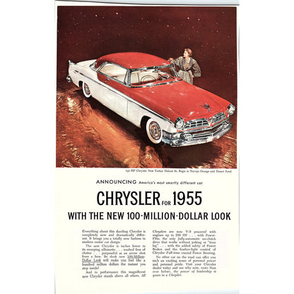 1955 Chrysler New Yorker Deluxe St. Rejus Navajo Orange Vtg Magazine Ad 7x10 V19