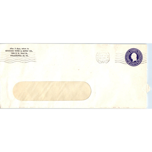 1951 Keystone Wiper & Supply Co Philadelphia Postal Cover Envelope TH9-L1