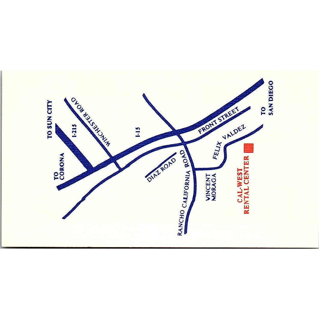 Cal-West Rental Center Temecula CA Vintage Business Card SC9-B10