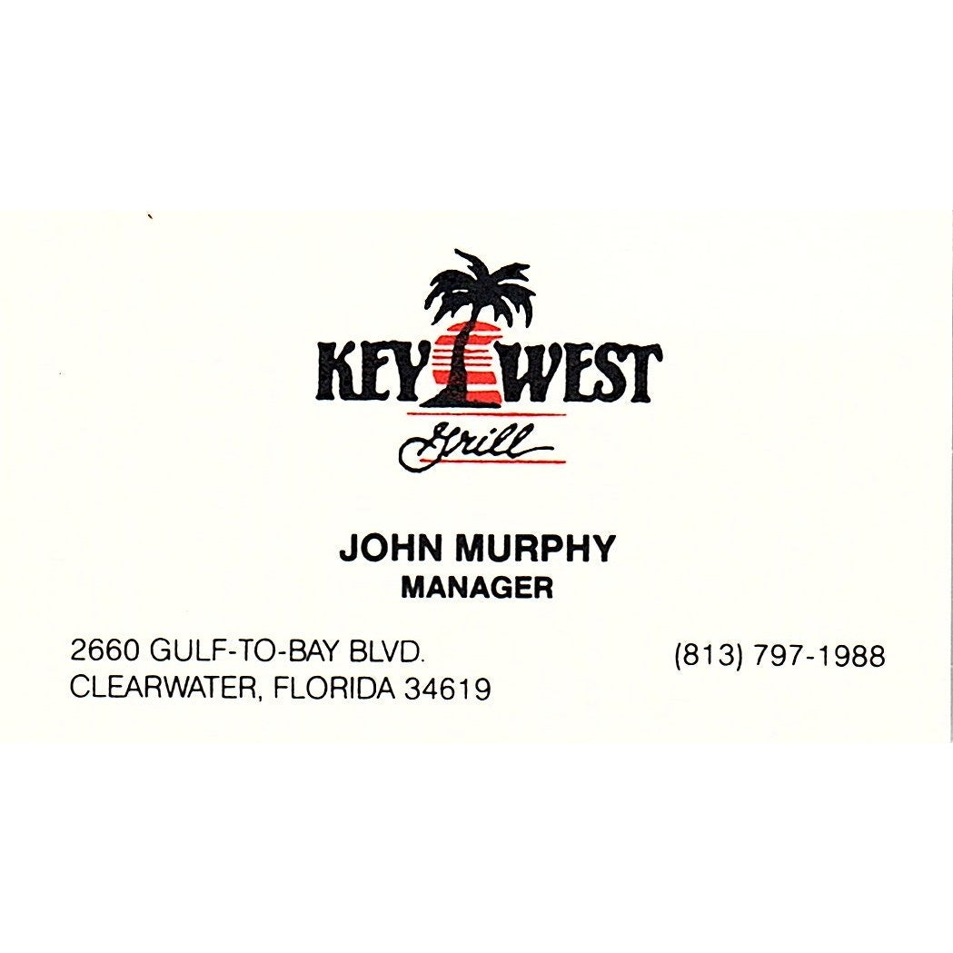 John Murphy Key West Grill Clearwater FL Vintage Business Card SD9-B14