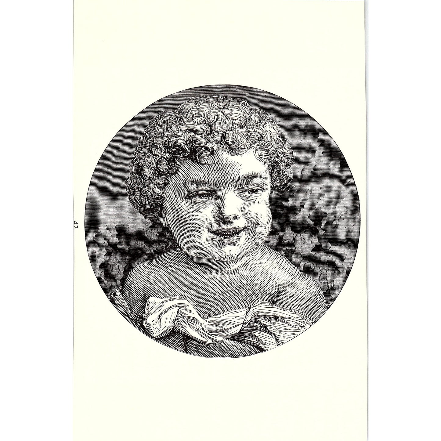 1880s Engraving of Sleeping Baby Toddler Vintage Art Print 5x7" V17