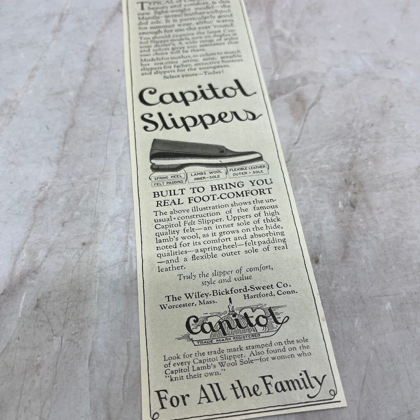 Capitol Slippers Wiley-Bickford-Sweet Co Worcester MA 1924 Magazine Ad FL6-11