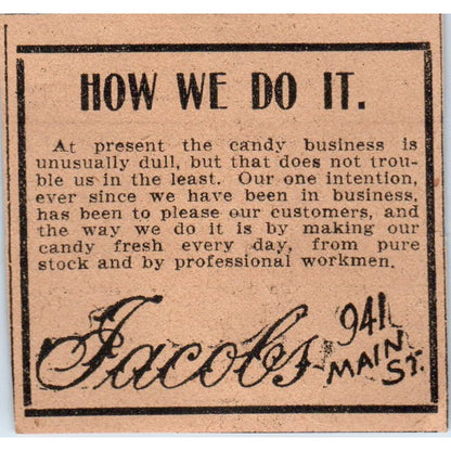 Jacobs Candy Store Main Street Hartford 1901 Newspaper Ad AD8-HS7