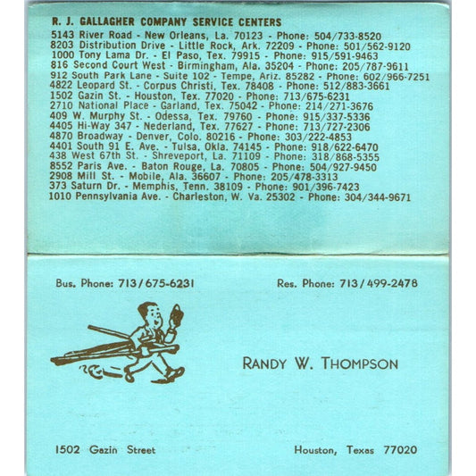 R.J. Gallagher Company Randy W. Thompson Houston TX Vintage Business Card SD4-B1