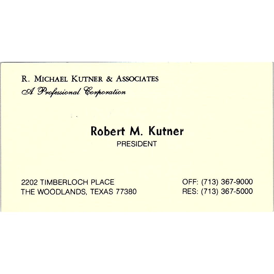 R. Michael Kutner & Associates CPA The Woodlands TX Vintage Business Card SD9-B1
