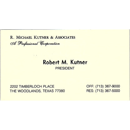 R. Michael Kutner & Associates CPA The Woodlands TX Vintage Business Card SD9-B1