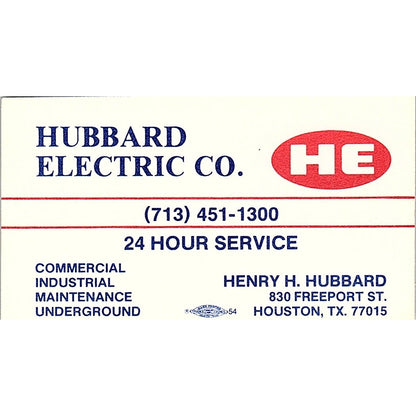 Henry H Hubbard Electric Co Houston Vintage Business Card SC9-B4
