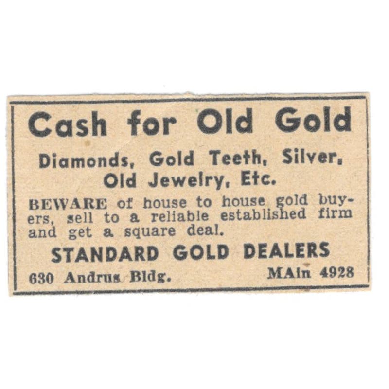 Standard Gold Dealers Andrus Building 1935 Minneapolis Journal Ad AE7-H3