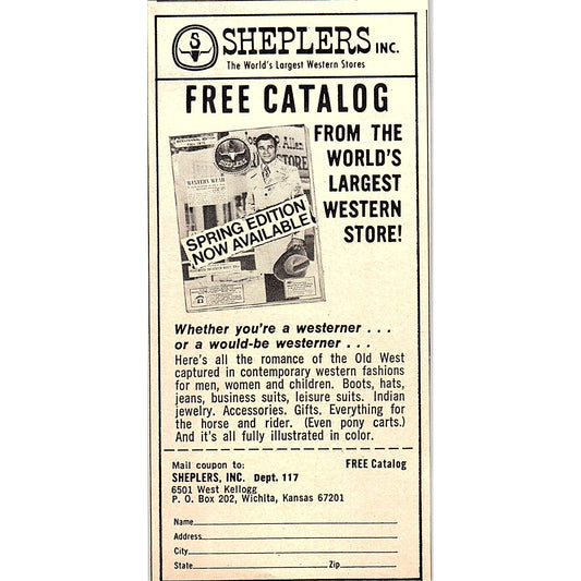 Sheplers World's Largest Western Store Catalog Promo Wichita KS 1977 Ad AF6-5