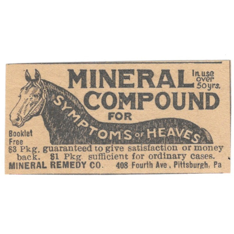Mineral Remedy Co Horse Heaves Remedy Pittsburgh PA 1922 Magazine Ad AF2-T6