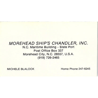 Michele Blalock Morehead Ship's Chandler Morehead City NC Business Card SD9-B9