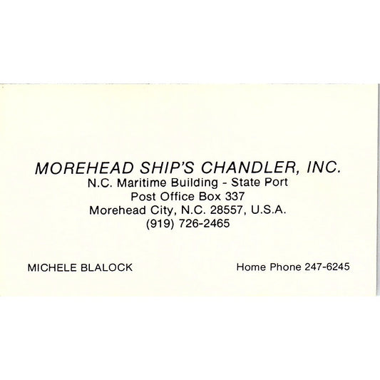 Michele Blalock Morehead Ship's Chandler Morehead City NC Business Card SD9-B9