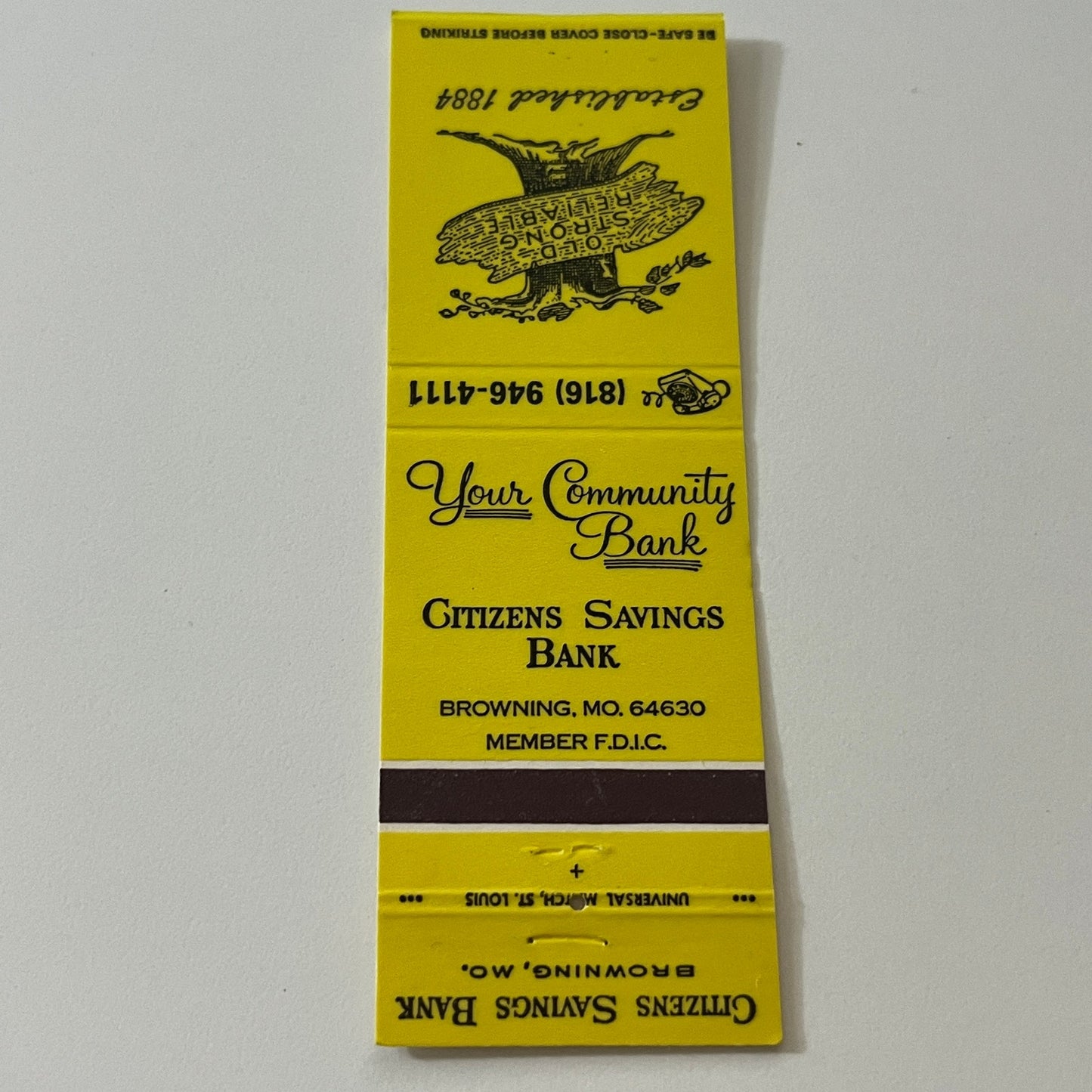 Citizens Savings Bank Browning MO Vintage Matchbook Cover TB6-MB2-5