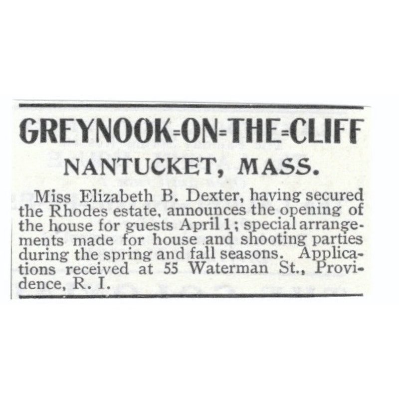 Greynook-on-the-Cliff Nantucket MA Elizabeth B Dexter 1903 Magazine Ad AF7-SS1
