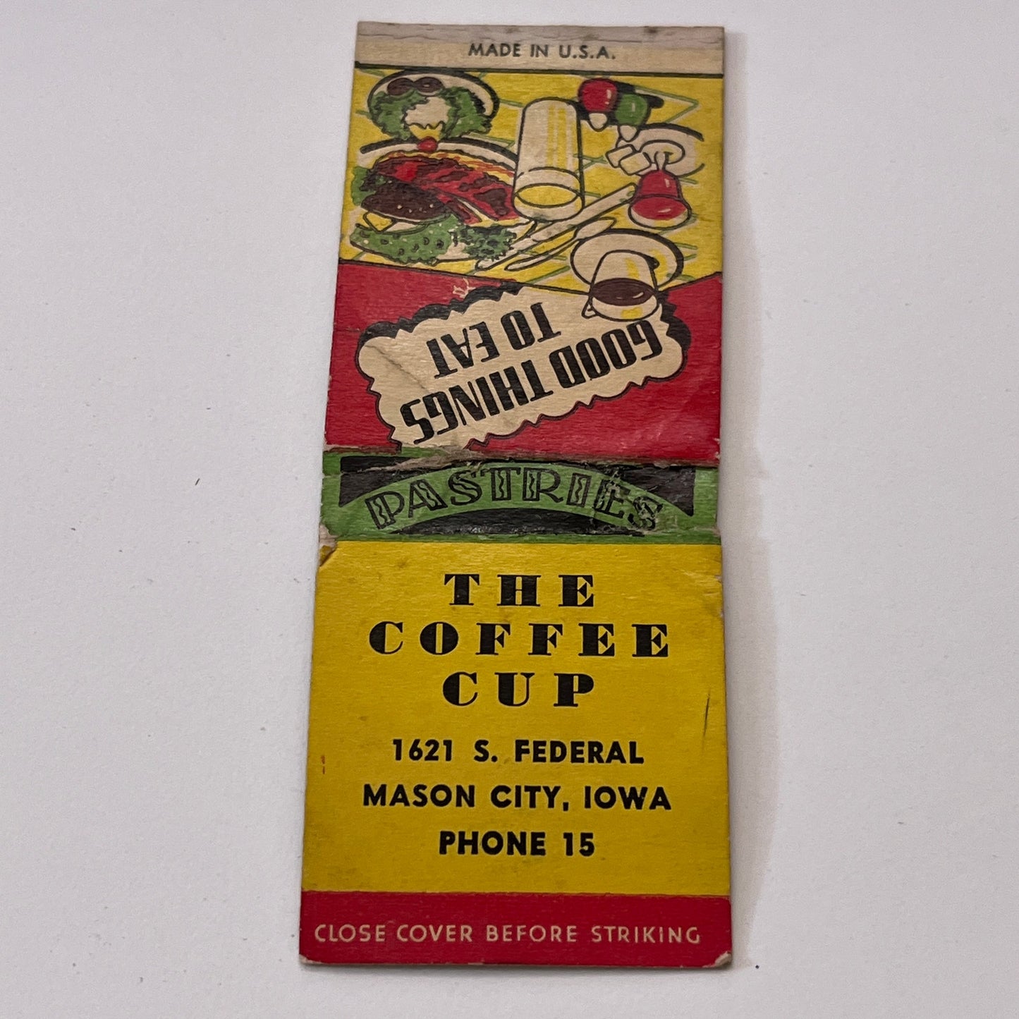 The Coffee Cup Restaurant Mason City Iowa Vintage Matchbook Cover TB6-MB1-15