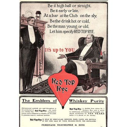 Red Top Rye Ferdinand Westheimer & Sons Louisville Advertisement V1-8
