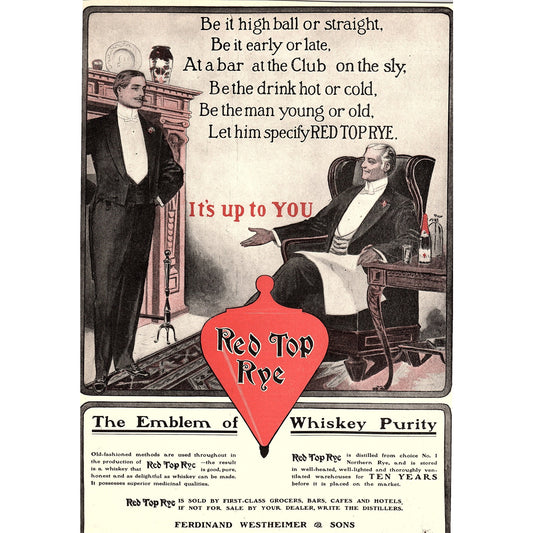 Red Top Rye Ferdinand Westheimer & Sons Louisville Advertisement V1-8