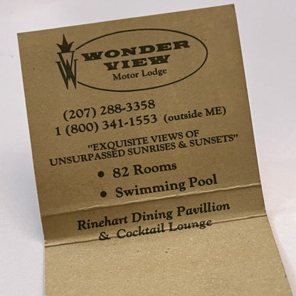 Wonder View Motor Lodge Bar Harbor ME Vintage Matchbook Cover TB6-MB1-9