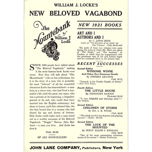 William J Locke's New Beloved Vagabond c1920 Ad AF8-10