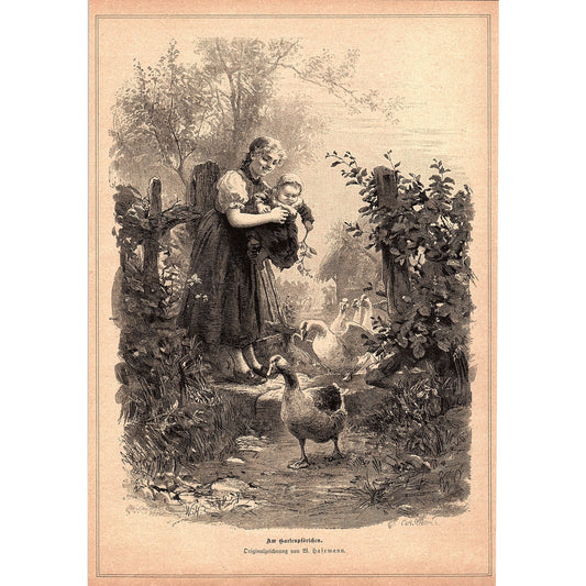 At The Garden Gate - W. Hasemann 1892 Engraving V1-3