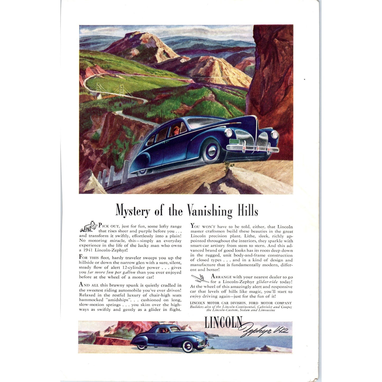 1941 Lincoln Zephyr V-12 Automobile Car - Vintage Magazine Ad D20