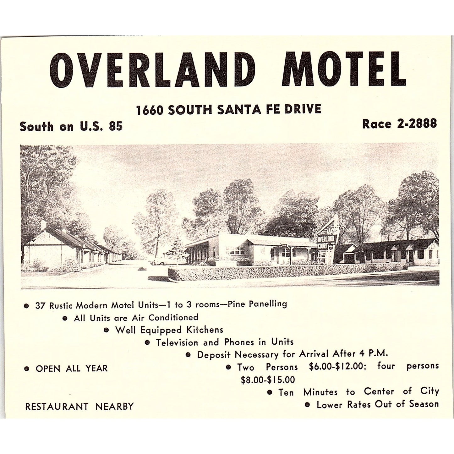 O&H Motel, Overland Motel Littleton CO 1958 Ad AG1-H1