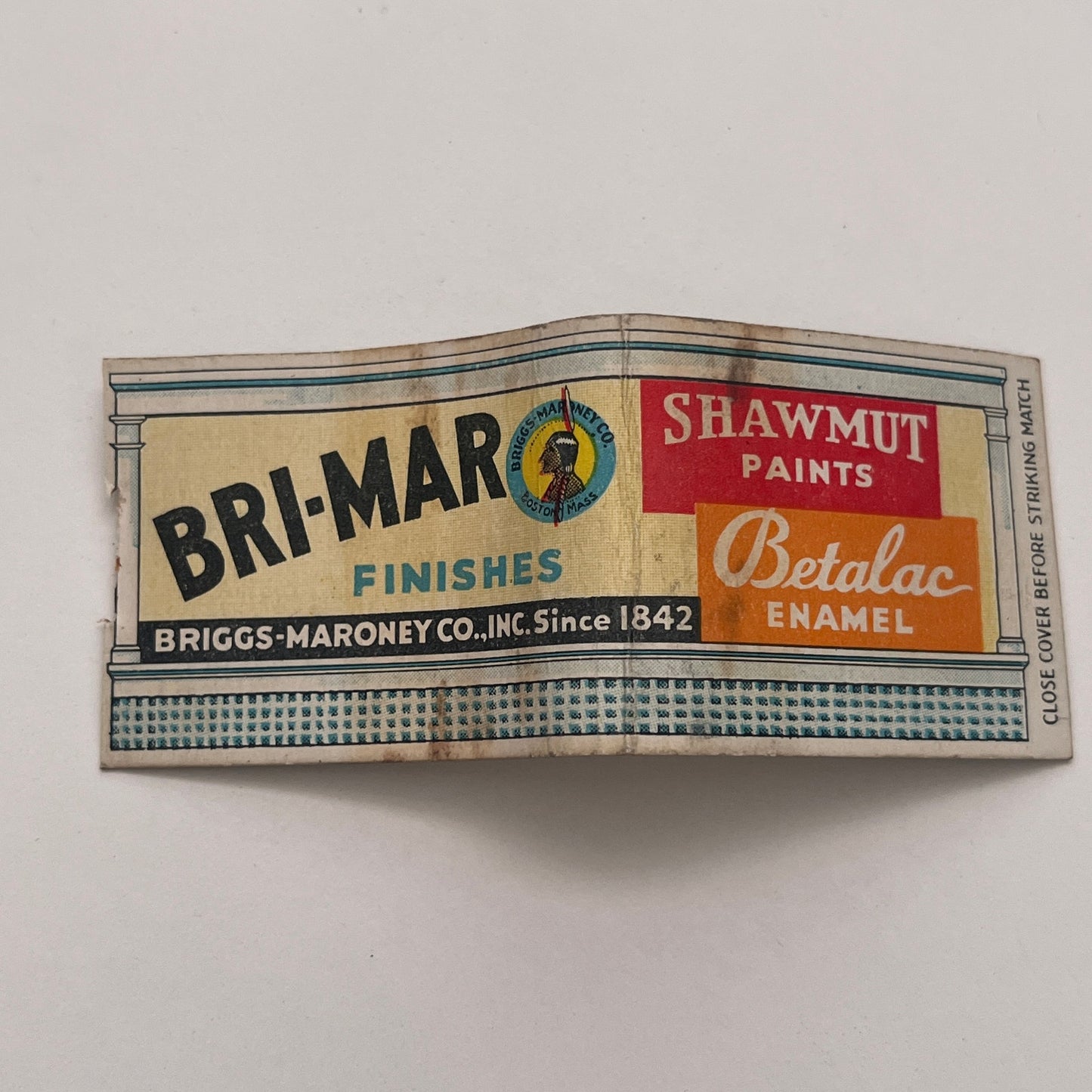Bri-Mar Finishes Briggs-Maroney Shawmut Paint Vintage Matchbook Cover MM2-7