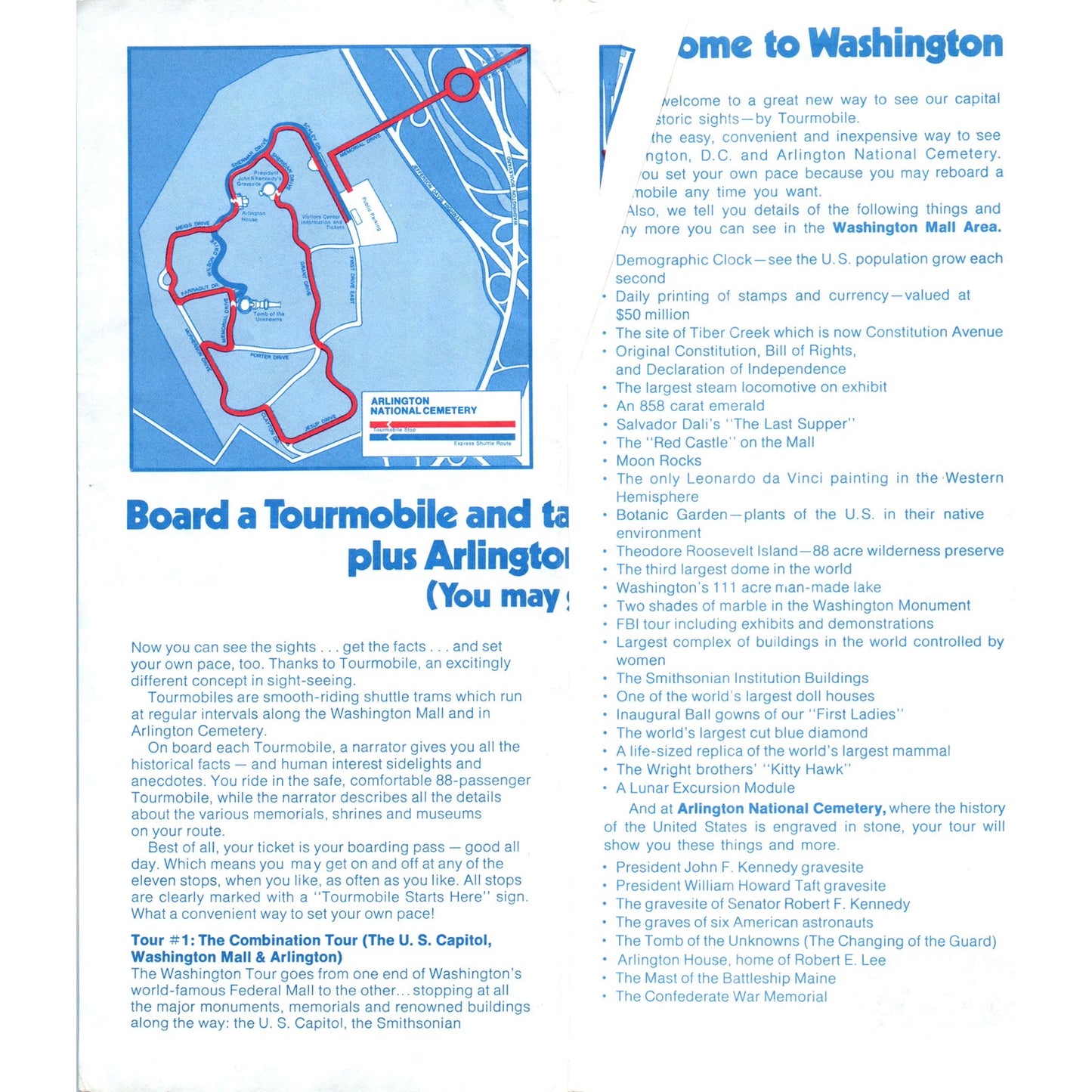 1970s Sightseeing Washington DC & Arlington Cemetery Tourmobile Brochure TF4-BC