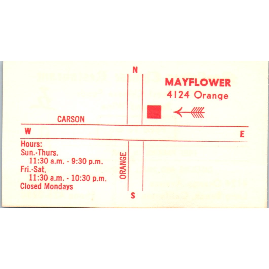 Mayflower Chinese Restaurant Long Beach CA Vintage Business Card SE3-B6