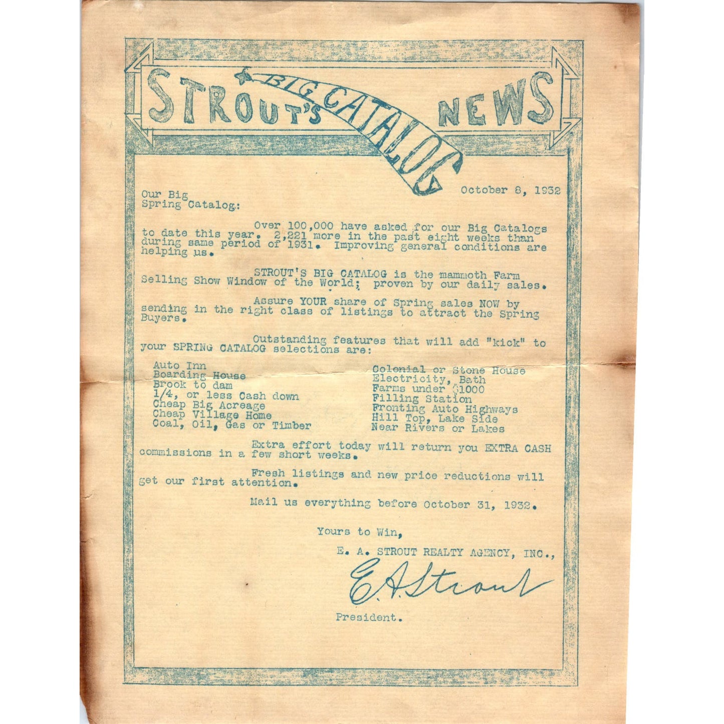1932 Strout's Newsletter E.A. Strout Realty Agency AE9-X2