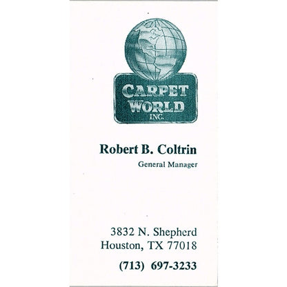 Robert B Coltrin Carpet World Inc Houston TX Vintage Business Card SC9-B7
