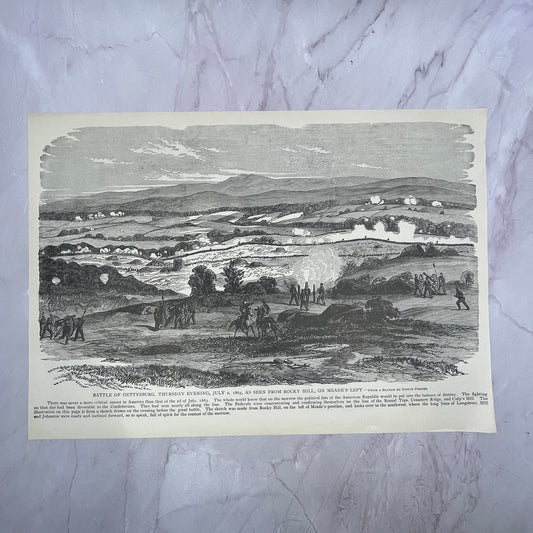 Battle of Gettysburg from Rocky Hill on Meade's Left 1890s Engraving V14-6