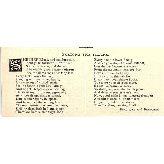 Folding the Flocks - Beaumont and Fletcher 1884 Poem AG3-M4