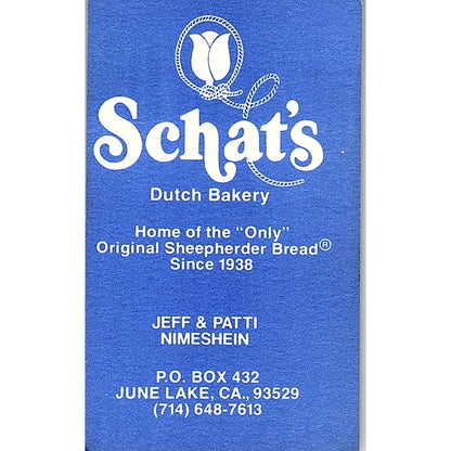 Schat's Dutch Bakery Jeff & Patti Nimeshein June Lake CA Business Card SD9-B10