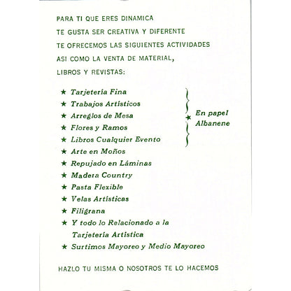 Martha S de Contreras Manualidades Marbel Mexico Vintage Business Card ML1-6