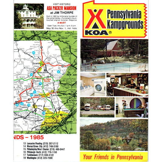 Vintage KOA Pennsylvania Campgrounds Fold Out Map & Travel Brochure TH2-O1