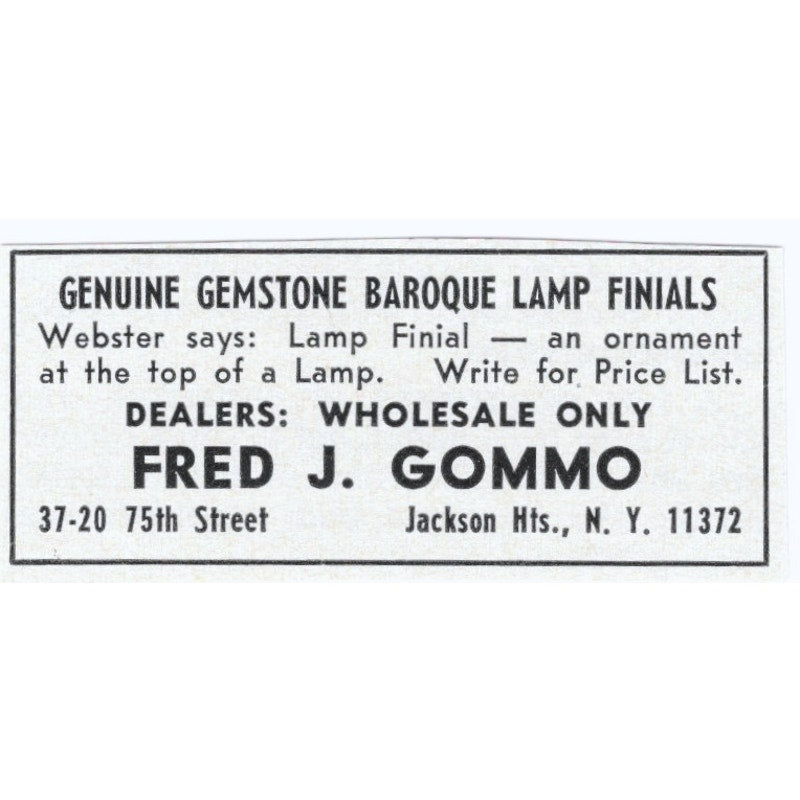 Fred J. Gommo Gemstone Dealer Jackson Heights NY 1964 Magazine Ad AB6-S4