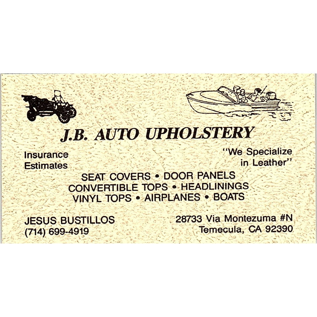 J.B. Auto Upholstery Jesus Bustillos Temecula CA Vintage Business Card SC9-B10