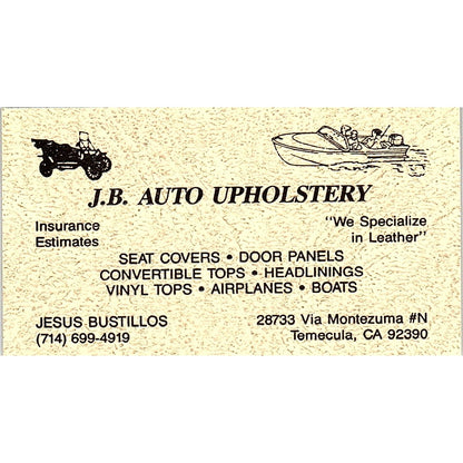 J.B. Auto Upholstery Jesus Bustillos Temecula CA Vintage Business Card SC9-B10