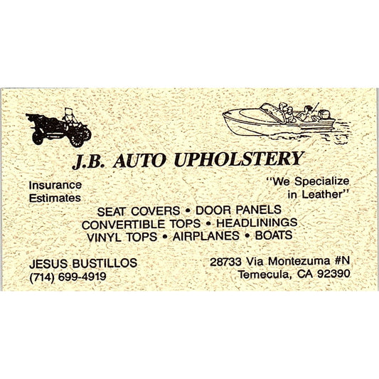 J.B. Auto Upholstery Jesus Bustillos Temecula CA Vintage Business Card SC9-B10