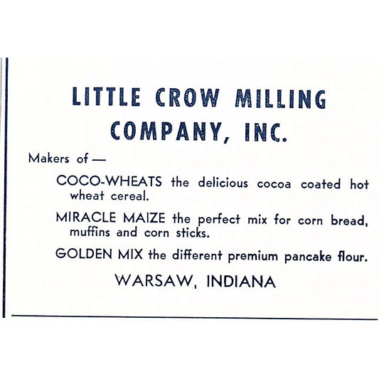 Little Crow Milling Company Inc Warsaw Indiana 1964 Ad AG1-M7