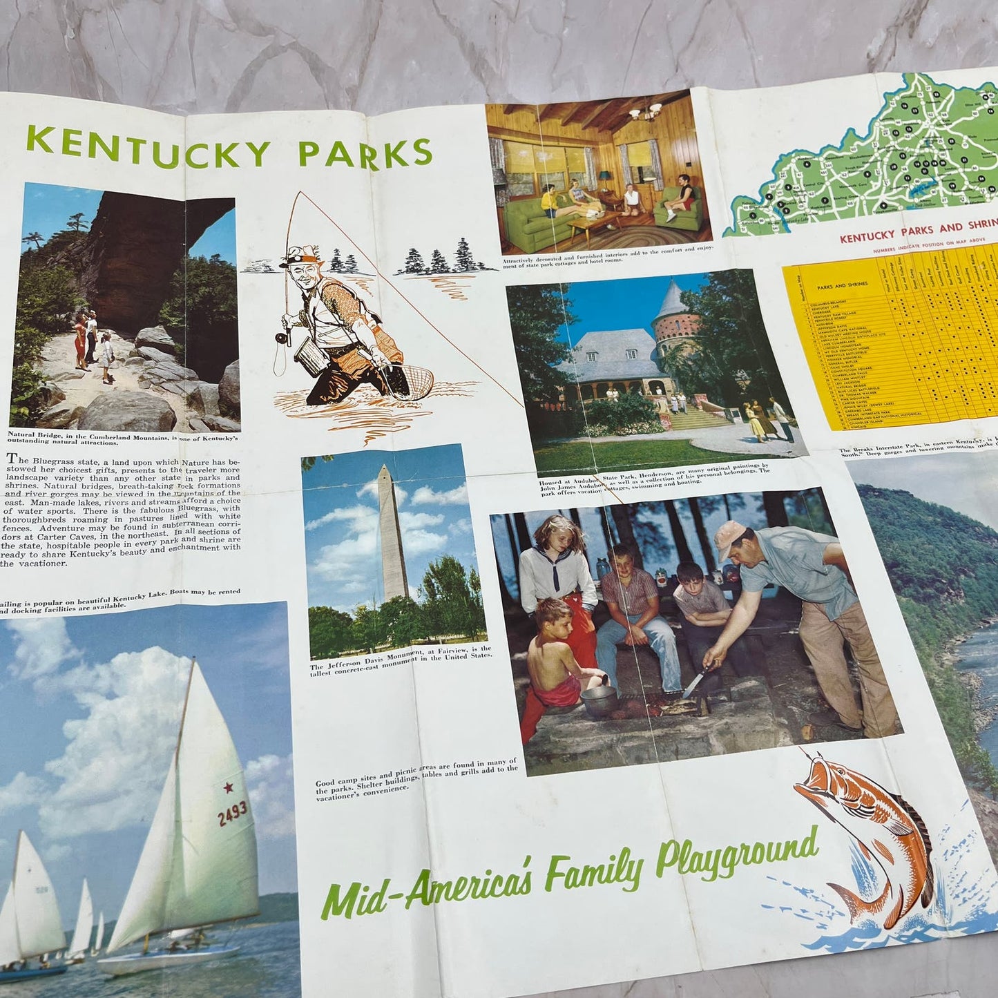 1950s Kentucky Parks Fold Out Travel Map & Brochure TG8-Z