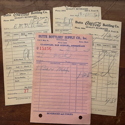 1950s Coca Cola Coke Receipt Lot of 4 Butte Bottler's Supply Co Montana AE8-4