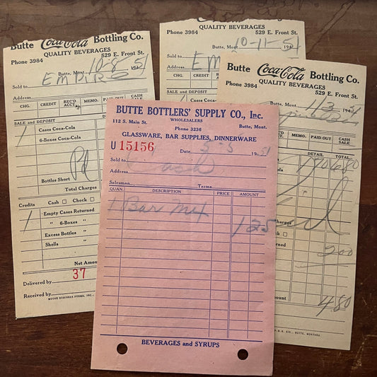 1950s Coca Cola Coke Receipt Lot of 4 Butte Bottler's Supply Co Montana AE8-4